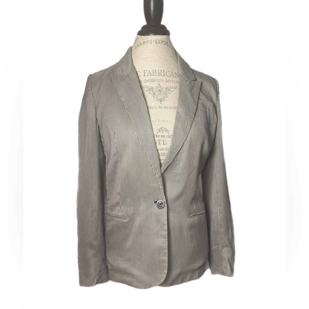 Stella McCartney Black & Beige Striped One Button Single Breasted Blazer Size 40